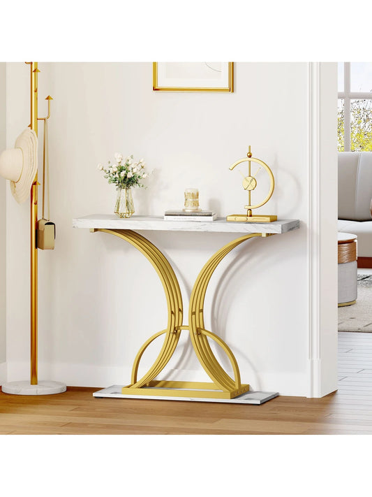 YITAHOME 40" Modern White & Gold Faux Marble Console Table Accent Table for Entryway Hallway Living Room