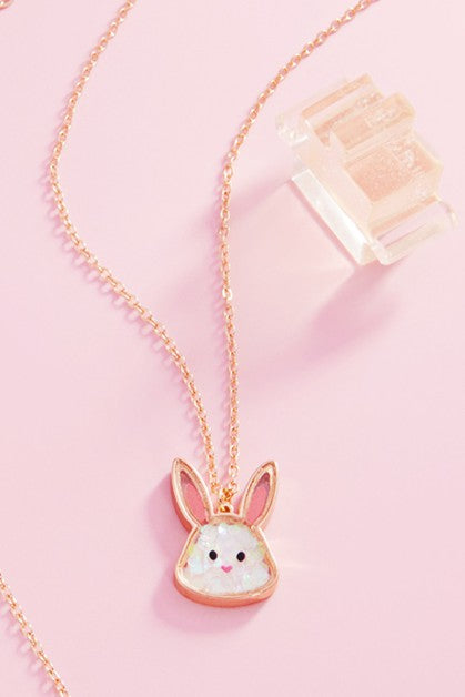 Easter Bunny Figure Shiny Glitter Necklace