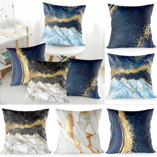 Marble Pattern Nordic Geometric Decorative Pillowcase Peach Velvet Microfiber Pillow Cushion Cover for Car Home Living Room