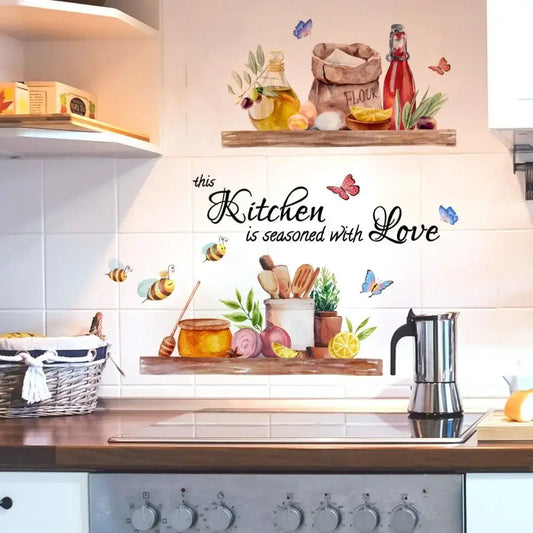 30*60cm English Kitchen Bee Butterfly Cartoon Wall Sticker Classic Background Wall Living Room Kitchen Home Decor Wall Sticker