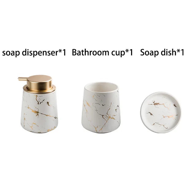 Nordic Marble Pattern Ceramic Soap Dispenser Mouthwash Cup Toothbrush Holder Soap Dish Bath Kit Bathroom Set Accessory Full
