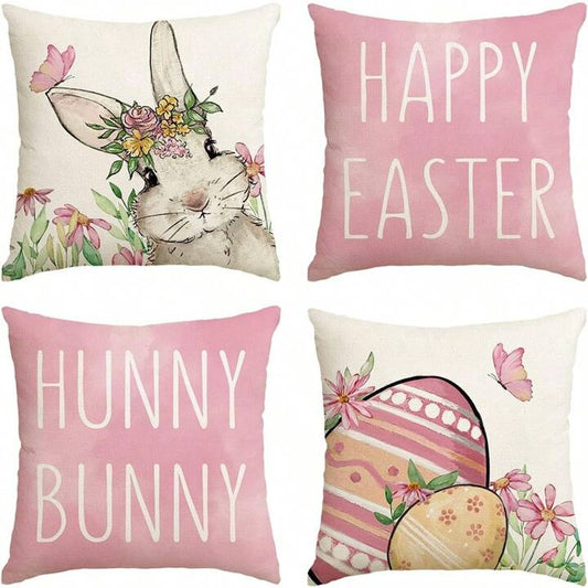 PILLOW COVER | 4pcs Happy Easter Bunny Pink Pillow Covers 45cm X 45cm