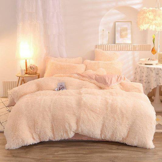 Vanilla Bean Luxury Thick Fleece Duvet Cover Queen King Winter Warm Bed Quilt Cover Pillowcase Fluffy Plush Shaggy Bedclothes Bedding Set Winter Body Keep Warm