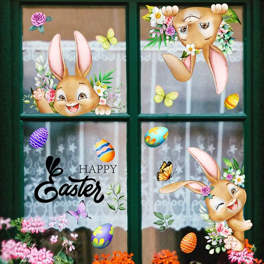 1PC Creative Easter Bunny Eggs English Window Sticker, Easter Window Glass Stickers, Living Room Bedroom Self-adhesive Wall Stickers, Home Decoration, Room Decoration