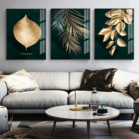 Gold Leaf Canvas Abstract Paintings Wall Art Posters and Prints Decorative Pictures for Living Room Nordic Cuadros Home Decor