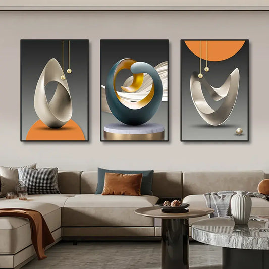 3pcs Modern Geometric Wall Art Canvas Prints Luxury Abstract Artwork Paintings For Modern Living Room Bedroom Wall Decor Picture